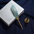 Retro Calligraphy Feather Dip Pen with 5 Nib Set Quill Fountain Writing Creative Vintage Stationery Classic Gift Box without Ink.