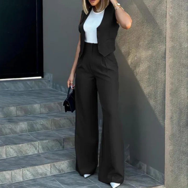 Women%20Suit%20Women%20Vest%20Elegant%20Lady%20Baggy%20Pants%20Set%20with%20Sleeveless%20Vest%20Women's%20High%20Waist%20Wide%20Leg%20Pants%20in%20for%20Fashionable%20-%20Image%204