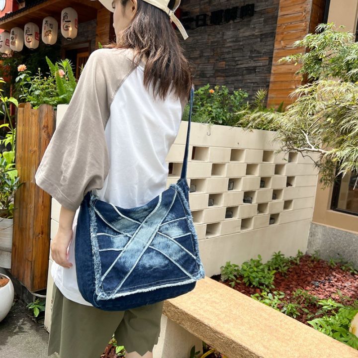 New Korean Casual Women's Cross-Body Bag Cross-Border Washed Denim Messenger Bag Holiday Shopping Trendy One-Shoulder Bag