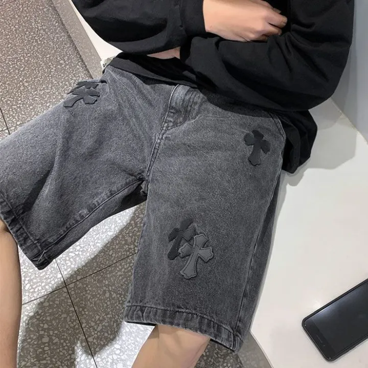 American%20cross-print%20denim%20shorts%20men's%20summer%20thin%20Hong%20Kong%20style%20loose%20trousers%20trendy%20brand%20retro%20casual%20mid-pants%20y2k%20tops%20-%20Image%205