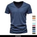 Brand Quality 100% Cotton Men T-shirt V-neck Fashion Design Slim Fit Soild T-shirts Male Tops Tees Short Sleeve T Shirt For Men. 
