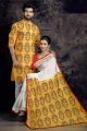Durga Puja Special Saree Block Print Half Silk Saree & Dhupian Silk Panjabi Combo For Couple Stylesh & fashionable best couple for man and women.