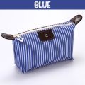 Large Capacity Nylon Stripe Cosmetic Zipper Bag Waterproof Toiletry Skincare Organizer Pouch Portable Travel Accessories. 