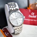 CX-Caslex 8359 Unique Design Fashionable Casual Classic Analog Men's Stainless Steel Wrist Watch For Men- Silver & White. 