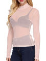 Women Sexy Long Sleeve Mesh See-through Top Fashion Solid Color Tops for Party Club.