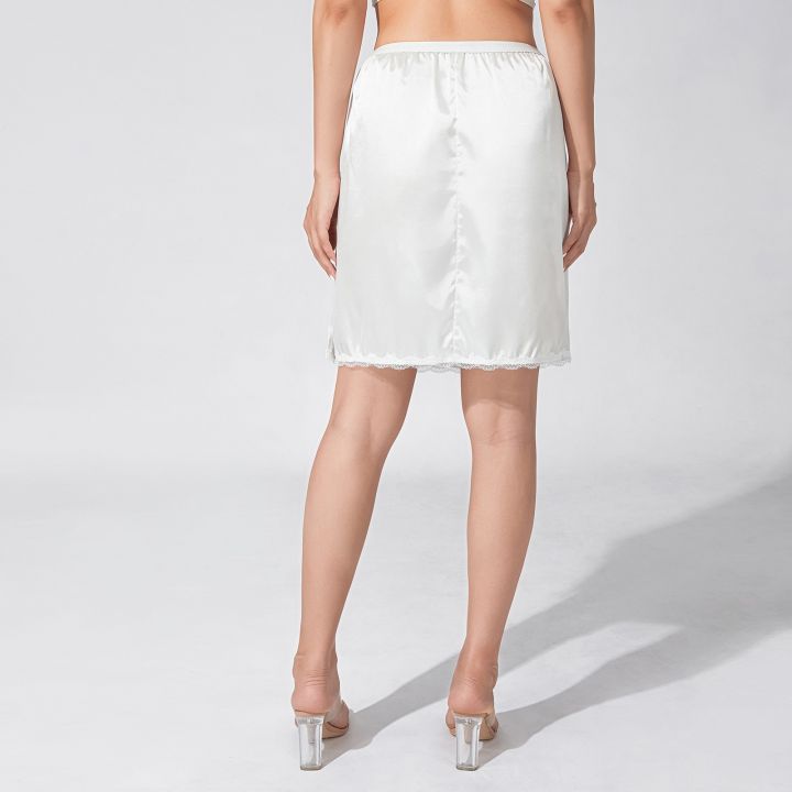 Women's%20Half%20Slips%20Elastic%20Waist%20Solid%20Color%20Satin%20Underskirt%20Lace%20Trim%20Skirt%20for%20Under%20Dresses%20Female%20Bottoming%20Underskirt%20-%20Image%206