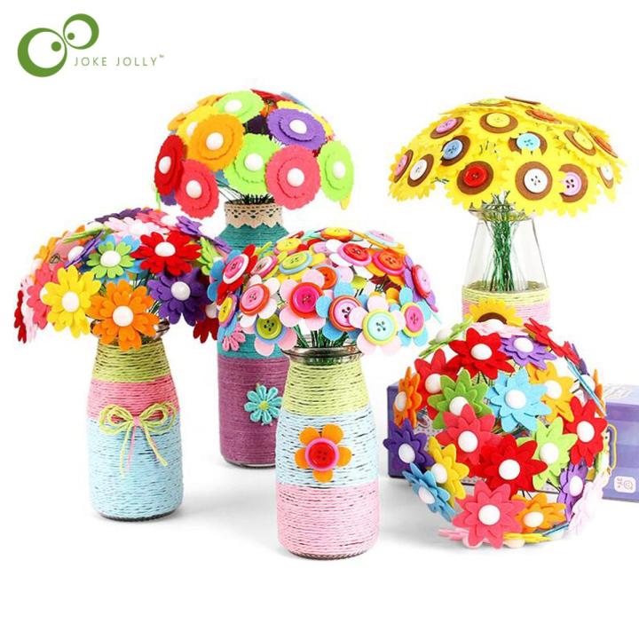 DIY Felt Toy Bu-tton Flower Craft Kits Kindergarten Kids Creative Toys Children Educational Handmade Gift Room Decoration GYH