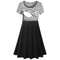 Maternity Women's Stripe Dresses Casual Summer Knee Length Pregnancy Clothes Ruched Pregnant Breastfeeding Clothes. 