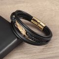 Classic multi-layered leather feather metal buckle bracelet men||||'s business casual party jewelry gifts wholesale.