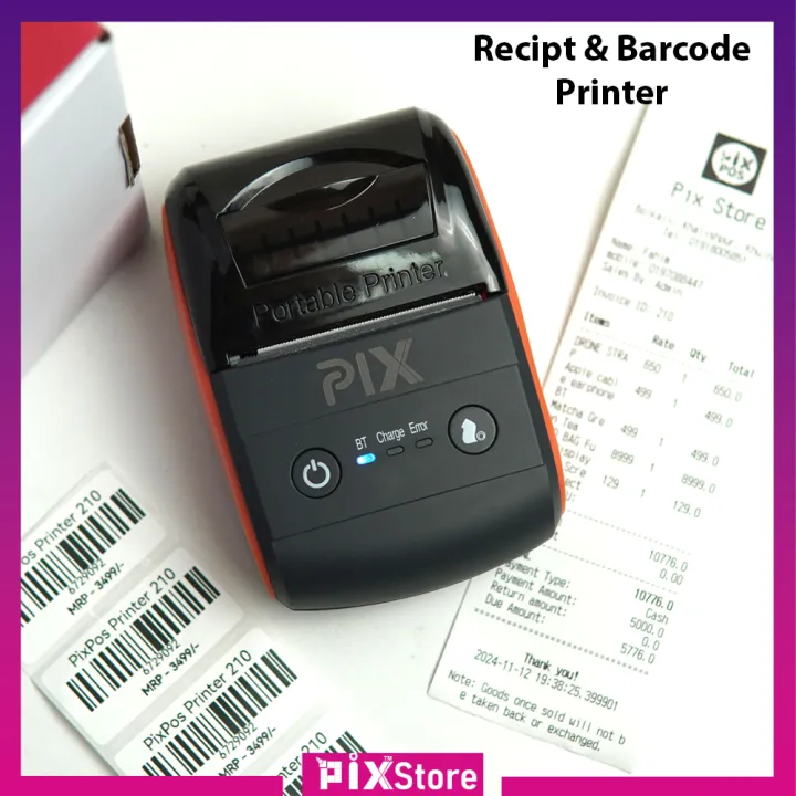 PixPos V2 Receipt and Label Printer - Pix 58mm 2 in 1 Thermal Receipt & label Both Multifunctional Printer - USB Bluetooth Support POS Print & Labeling Tag Name Price Barcode Label Maker Command Compatible With Android/Windows for Shops, Small Business