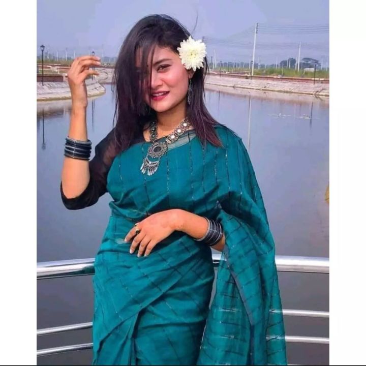 Trendy Half Silk Chumki Saree for Women-Flat & Attractive Color- Suitable for All Season and Occasions - Perfect for Casual Wear