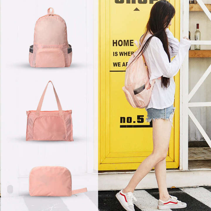Dual purpose skin foldable travel backpack, portable clothing storage ...