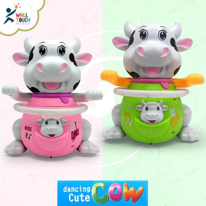 Battery operated Dancing Cute Cow Toy Swing hands & feet, Flashing light in horns  & Music