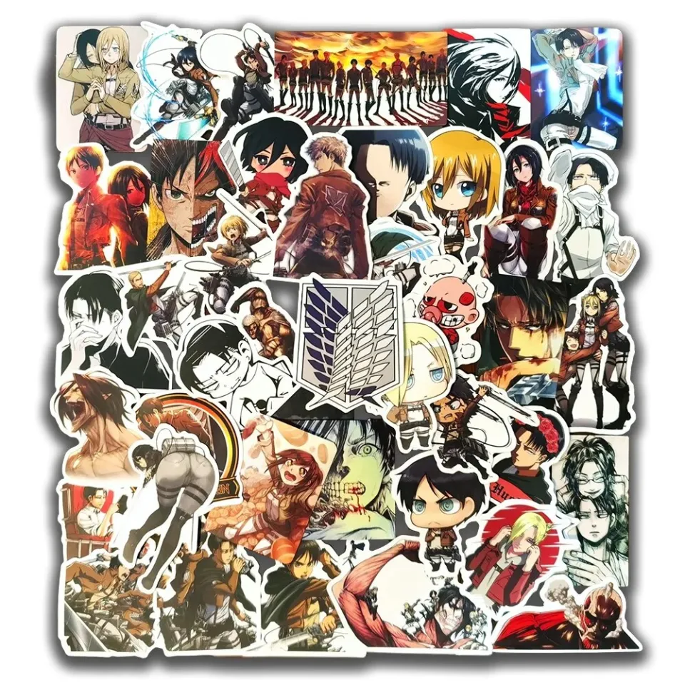 50-Piece Attack On Titan Anime Vinyl Sticker Pack - Waterproof For Laptop, Phone, Car