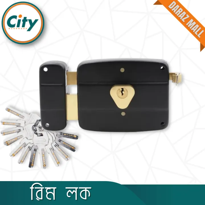 Auto Lock Security Lock Heavy Rim Lock For Main Door Lock With 12 Keys Black