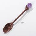 Carved Flower Crystal Stone Long Handle Coffee Spoon Teaspoon Irregular Retro Crystal Mini Ice Cream Spoon Decorative. 