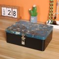 Retro tinplate box with lock key desktop storage box cosmetics document storage household jewelry empty box. 
