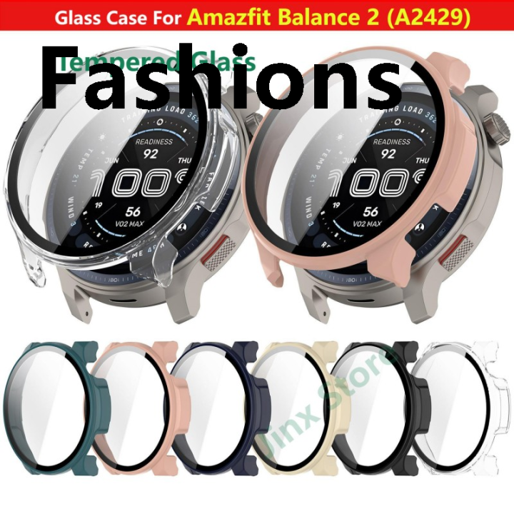 Fashions Tempered Glass Case For Amazfit Balance 2 A2429 Smart Watch Strap Protective Bumper Balance2 Cover Screen Protector Accessories