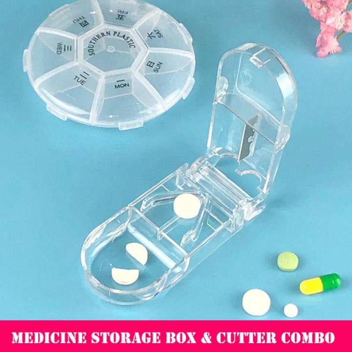 Medicine Cutter Splitter Divide Transparent Storage Case and Storage Box Combo