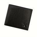 1pc Men's Shielded RFID Wallet, Top Layer Cowhide Credit Card Holder, With Auspicious Deer Head Metal Label Wallet, Large Capacity Bag.