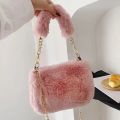 Winter Plush Tote Handbag Versatile Fluffy Shoulder Bag Soft Cute Chain Crossbody Bag Fashion Women Girls Small Square Handbag.