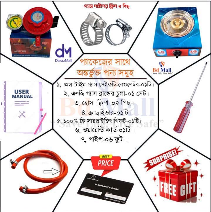 Single Burner Gas Stove Combo with LPG Safety Regulator Auto Shut Off ...