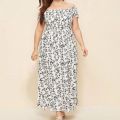 Plus Size Maxi Dress Elastic Chest Wrapped Fine Sewing Long Dress Bohemia Style Off Shoulder Long Dress.