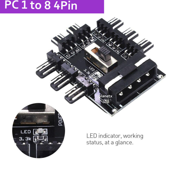 PC 1 to 8 4Pin Molex Cooler Cooling Fan Hub Splitter Cable PWM 3Pin Power Supply Speed Controller Adapter For PC Mining