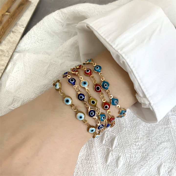 Lucky Turkey Evil Eye Bracelet Colorful Evil Eye Adjustable Metal Chain Bangle Mystic