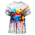 Color Splash Ink Drop Color 3D Printing T-shirt Starry Sky Harajuku Style T-shirt Men and Women Fashion Case Actual T-shirt Kids. 