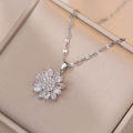 Luxury White Zircon Big Sunflower Stud Earrings and Pendants Stainless Steel Chains Necklaces For Women Bridal Jewelry Sets Gift.
