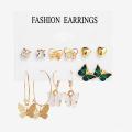 New Fashionable Trendy 6 Pairs = 12 Pcs Korean Butterfly Pearl Stud Earrings for Girls Simple Stylish Fashion/ Earring for Women New Collection.