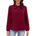 Wine Red Women’s Dressy georgette Blouse Business Work Casual Tie Neck Shirt Tops.
