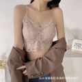 French New Lace Beautiful Back Sling Bra Strap Latex Cup Comfortable Basic Wrapped Chest Outer Wear Slim Fit Sexy Vest. 