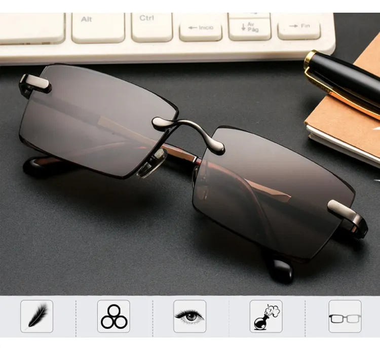 Luxury Rimless Glass Sunglasses Man Woman Natural Crystal Stone