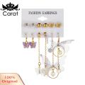 Carat 6 Pairs Drop Earrings Asymmetrical Ladies Fashion Butterfly Faux Pearl Dangle Earrings. 