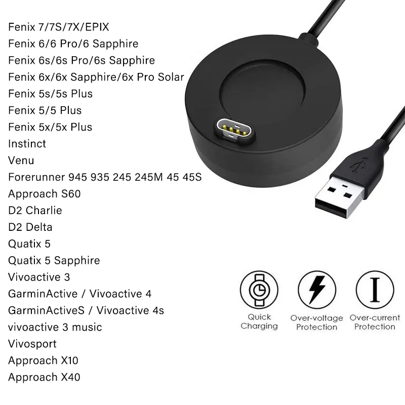 USB Charger For Garmin fenix 7S 7X 6x Pro Solar Charging