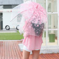 Outdoor Korean Umbrella Folding Cute Korean Mini Fresh Simple Sen Series Trifold Cherry Blossom Transparent Japanese Umbrella Moonlight Shines.