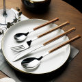 Stainless Steel Tableware Wooden Handle Dinnerware Fork Spoon Teaspoon Cutlery Tools. 
