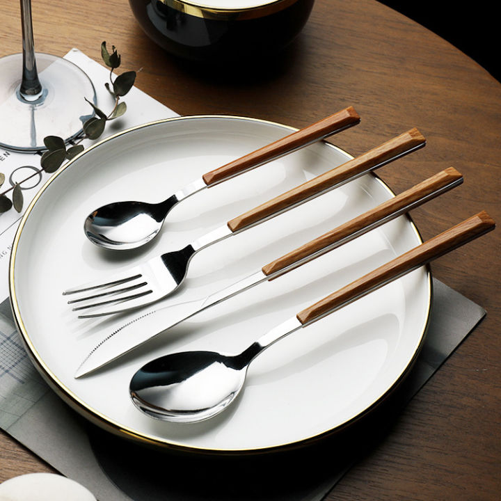 Stainless%20Steel%20Tableware%20Wooden%20Handle%20Dinnerware%20Fork%20Spoon%20Teaspoon%20Cutlery%20Tools%20-%20Image%202
