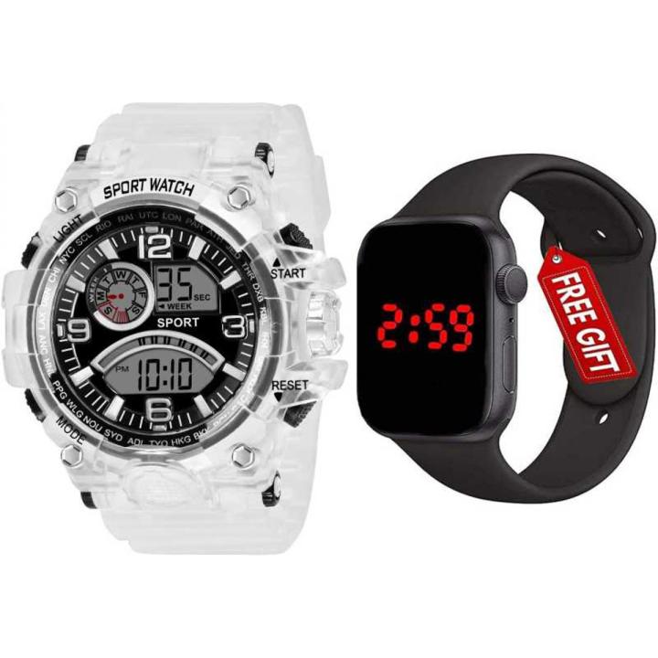 Combo offer , Buy 1 Get 1 , Dailylife Waterproof White Color Digital Watch And Square Led Digital Watch