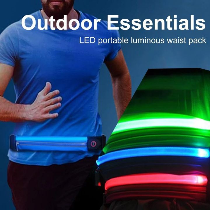 Rechargeable LED Waist Bag Fanny pack Running Belt  3 Lighting Modes Multipurpose USB Mobile Flashing Safety LED Light Belt for Running Walking Cycling outdoor