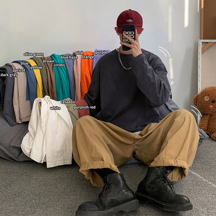 Privathinker%20100%25%20Cotton%20Men%20Solid%20Color%20T-shirts%20Long%20Sleeve%20Drop%20Shoulder%20Baggy%20Tops%20Korean%20Style%20Streetwear%20Male%20Tee%20Shirts%20KEEMEEUYZO%20-%20Image%205