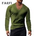 Men V-neck T-shirt Men V-neck Long Sleeve T-shirt Solid Slim Fit High Elastic Pullover Tops Breathable Thin Stwear Casual Men T-shirt. 