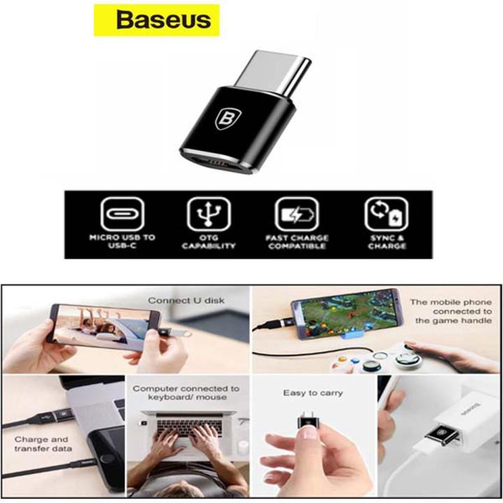 BASEUS OTG MICRO USB FEMALE TO TYPE C MALE ADAPTER CONVERTER CAMOTG-01 ...