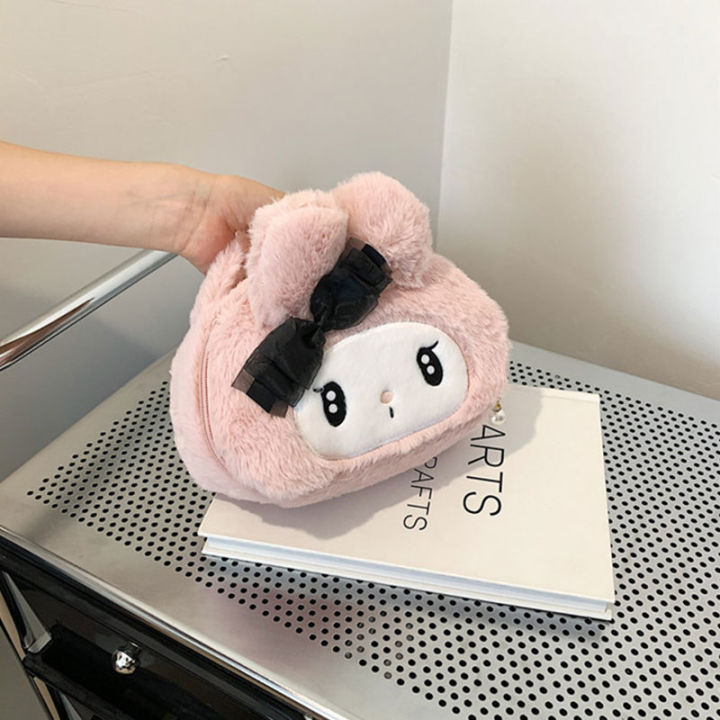 Mettle Vault Plush cartoon makeup bag, Kuromi women's casual doll, handbag, birthday gift