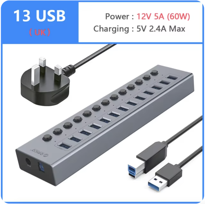ORICO%20BT2U3-10Ab%20Industrial%20USB%203.0%20HUB%2013/16%20Port%20Aluminum%20USB%20Splitter%20On/Off%20Switch%20With%2012V%20Power%20Adapter%20Support%20Charging%20for%20Computer%20-%20Image%209
