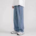 Korean Fashion Men's Baggy Jeans Classic All-match Solid Color Straight-leg Denim Wide-leg Pants Male Light Blue Grey Black. 