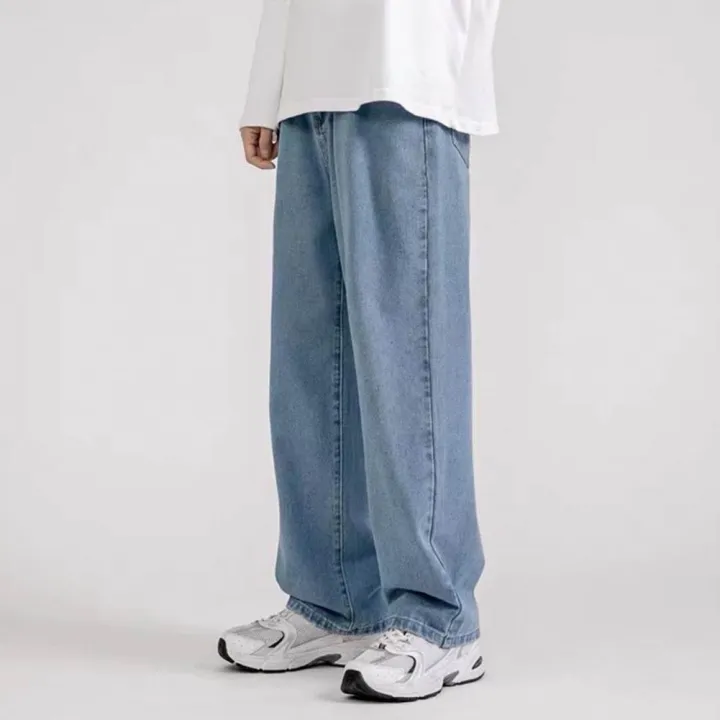 Korean%20Fashion%20Men's%20Baggy%20Jeans%20Classic%20All-match%20Solid%20Color%20Straight-leg%20Denim%20Wide-leg%20Pants%20Male%20Light%20Blue%20Grey%20Black%20-%20Image%205