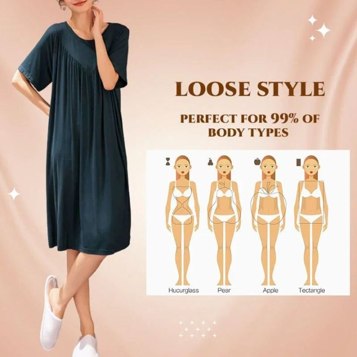 Super%20Soft%20Comfortable%20Short%20Sleeve%20Loose%20Pajama%20Dress%20Female%20Korean%20Loose%20V-Shaped%20Long%20Nightdress%20Modal%20Bottoming%20Night%20Shirt%20-%20Image%205